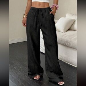 New Women's Black Wide-Leg Drawstring Pants